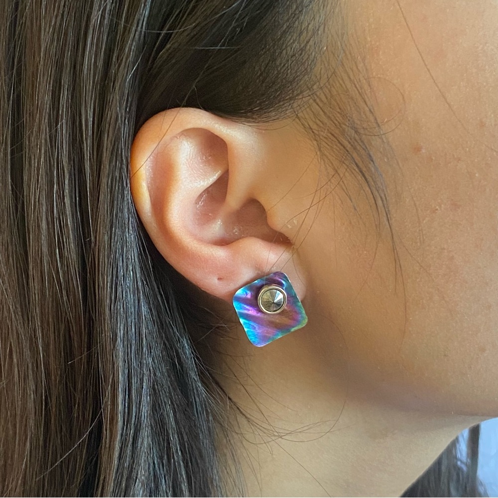 Unique Iridescent Colored Square Stud Earrings